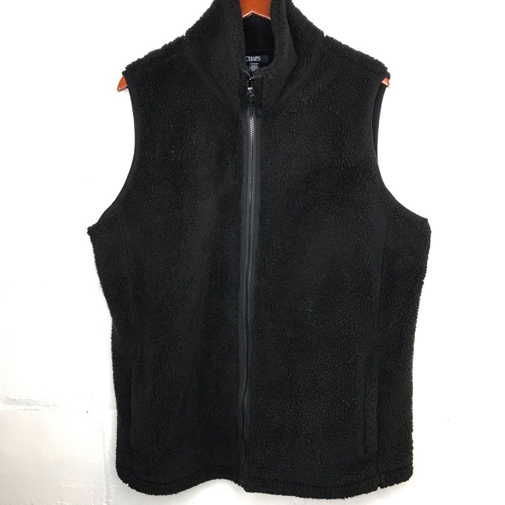 Chaps Women's Size 1X Black Fleece Sherpa Vest Pockets Zip